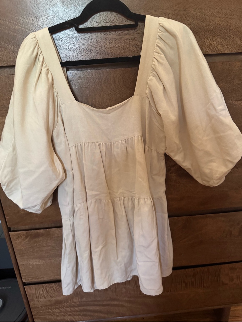 Petal & Pup Cream Puff-Sleeve Square-Neck Mini Dress